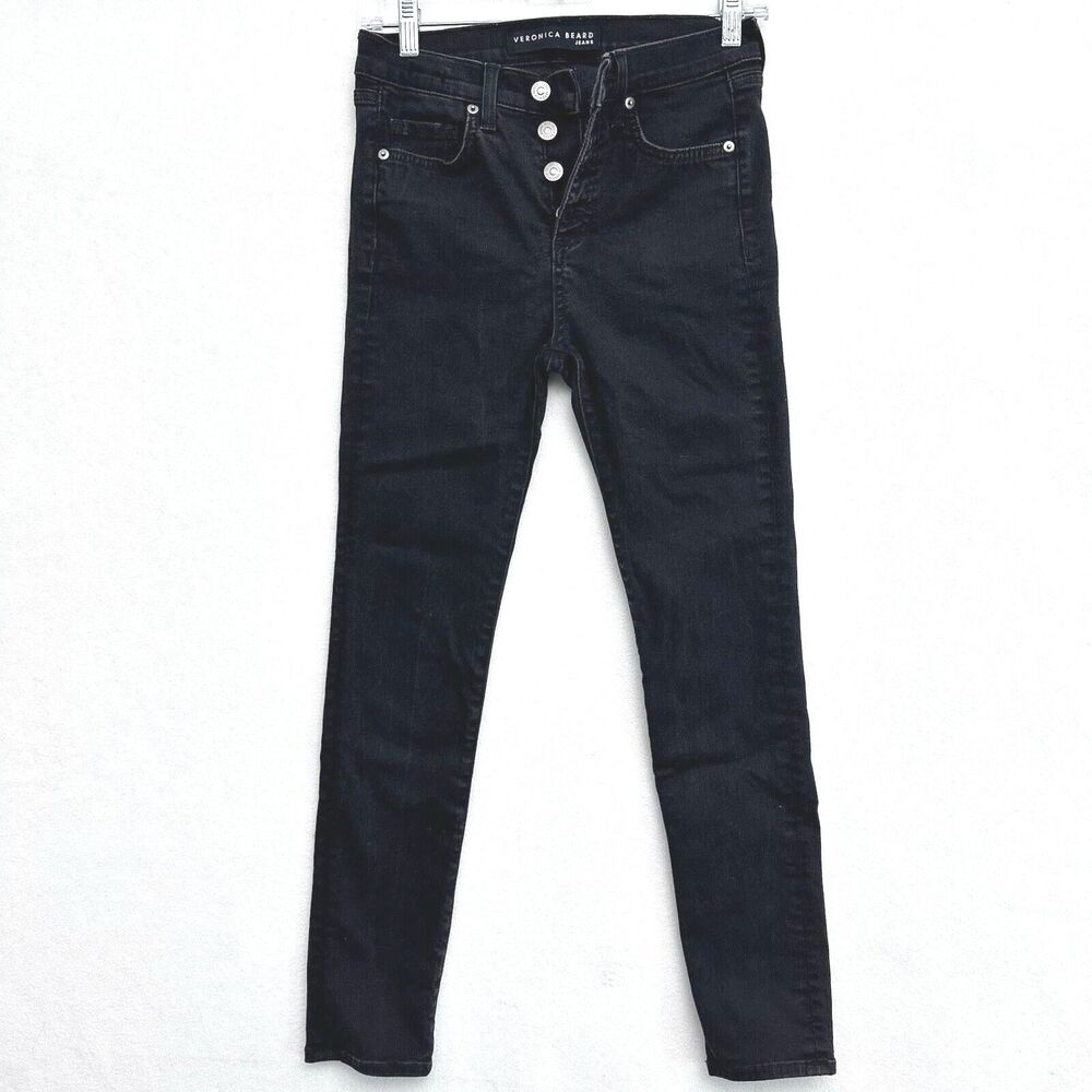 Veronica Beard Jeans 26/2 Debbie Skinny High Rise Black Button Fly Womens
